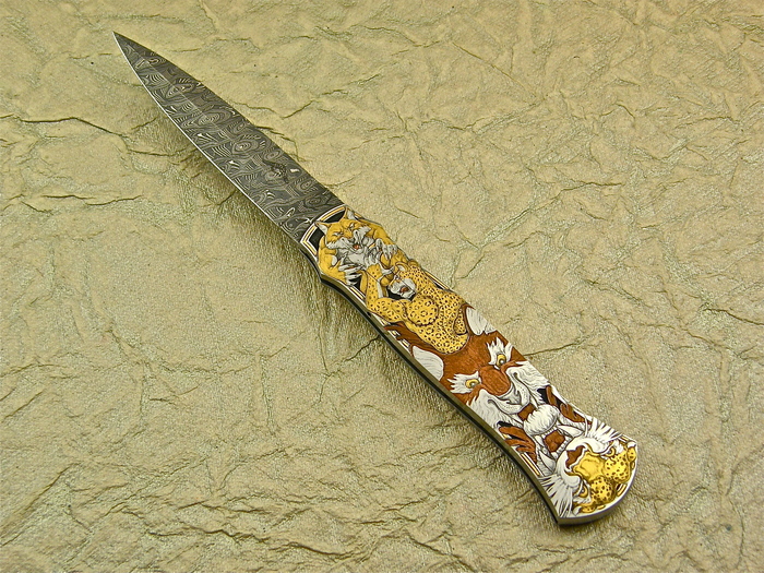 Custom Folding-Bolster, Lock Back, Damascus Steel, 416 Stainless Steel Knife made by Warren Osborne