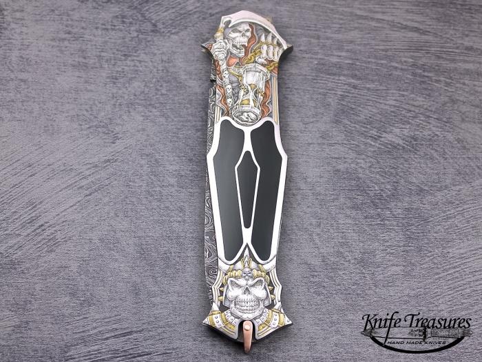 Custom Folding-Inter-Frame, Lock Back, Spider Pattern Damascus, Edwards Black Jade Knife made by Warren Osborne