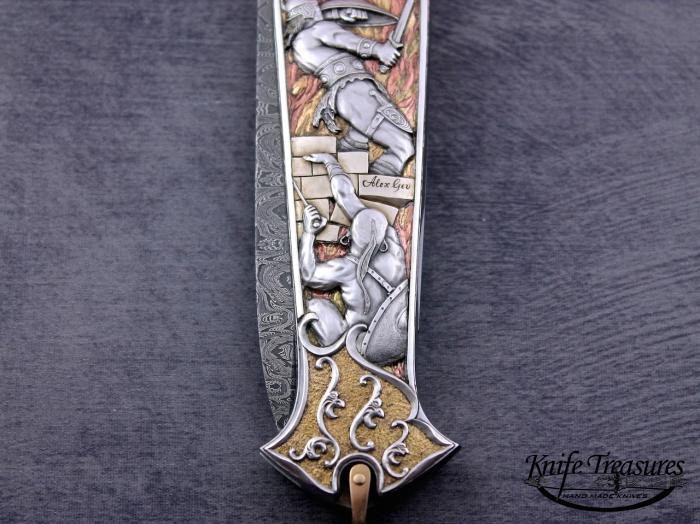 Custom Folding-Inter-Frame, Mid-Lock, Mike Norris Stainless Damascus, 416 Stainless Steel Knife made by Warren Osborne