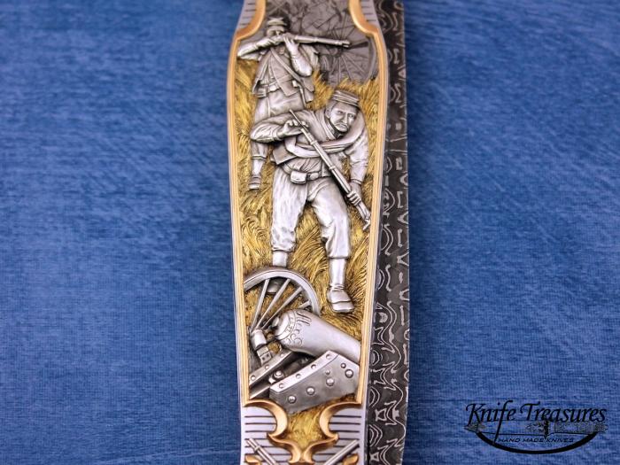 Custom Folding-Inter-Frame, Lock Back, Frequency Pattern Damascus, 416 Stainless Steel Knife made by Warren Osborne