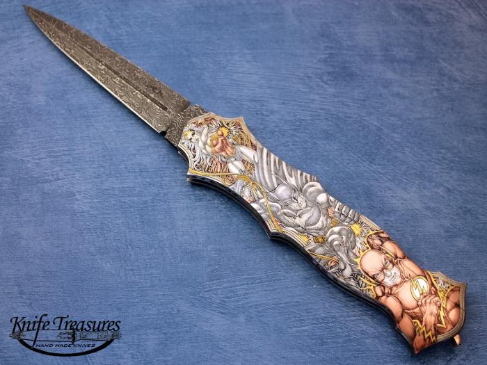 Custom Folding-Inter-Frame, Lock Back, Chad Nichols Damascus Steel, 416 Stainless Steel Knife made by Warren Osborne