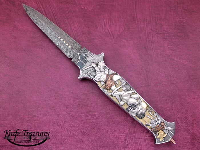 Custom Folding-Inter-Frame, Lock Back, Mike Norris Stainless Damascus, 416 Stainless Steel Knife made by Warren Osborne