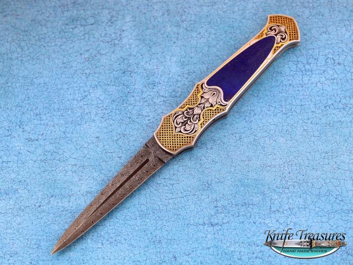 Custom Folding-Inter-Frame, Lock Back,  Mike Norris Stainless Damascus, Blue Lapis Knife made by Warren Osborne