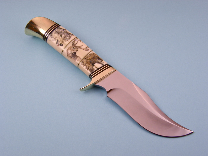 Custom Fixed Blade, N/A, ATS-34 Steel, Fosilized Mammoth With Spacers Knife made by Dennis Friedly