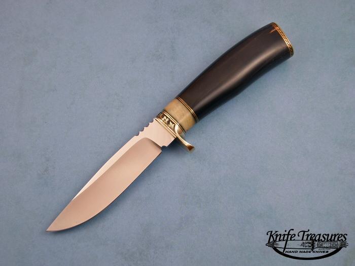 Custom Fixed Blade, N/A, 440-C Stainless Steel, Buffalo Horn Knife made by Bob  Lay