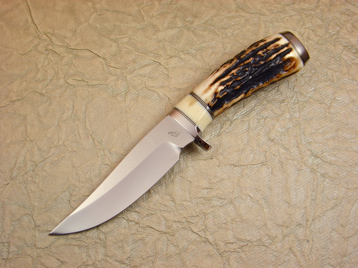 Custom Fixed Blade, N/A, CPM-154, Natural Stag With Walrus Ivory Spacer Knife made by Rob Hudson